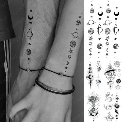 China Wholesale Waterproof Temporary Beautiful Mini Black Planet Line Star Moon Temporary Simple Body Art Cute Tattoo Sticker Tato for sale