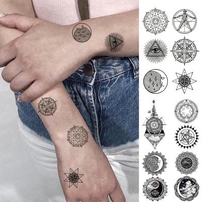 China Wholesale Temporary Adult Arm Sanskrit Mini Tattoo Temporary Simple Geometric Totem Eye India Compass Tato Sticker for sale