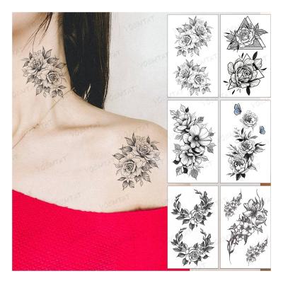 China YOEMTAT Body Art Line Realistic Flower Rose Jasmine Tato Waterproof Temporary Girl Temporary Tattoo Sticker for sale