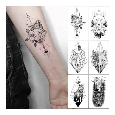 China Child Waterproof Temporary Wholesale Animal Temporary Mini Tattoo Sticker of YOEMTAT Wolf Black Line Flower Beautiful Tato for sale