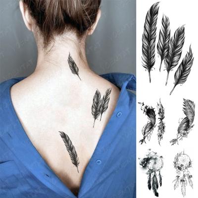 China Temporary Custom Wholesale Realistic Ink Feather Tatoo Realistic Women Arm Beautiful Waterproof Temporary Adult Tattoo Sticker for sale