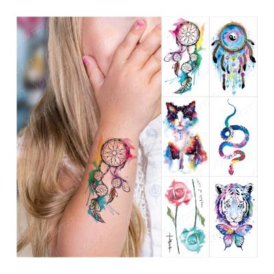 China Custom Wholesale Watercolor Temporary Dreamcatcher Feather Cute Tatto For Kid Mini Tattoo Waterproof Temporary Sticker for sale