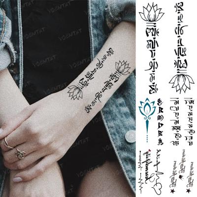 China Simple Wholesale Custom Temporary Lotus Sanskrit Letter Line Tato Body Art Water Transfer Temporary Small Tattoo Sticker for sale