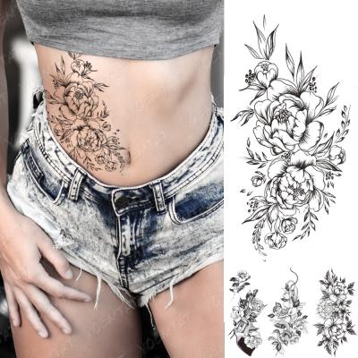 China Temporary Butterfly Flower Black Flash Tattoos Line Female Body Arm Waist Waterproof Temporary Art Tattoo Sketch Sticker for sale