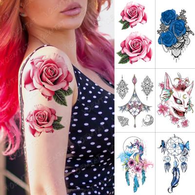 China OEM Cheap Women Rose Flower Jewelrys Design Pendant Henna Waterproof Temporary Tattoo Decal for sale