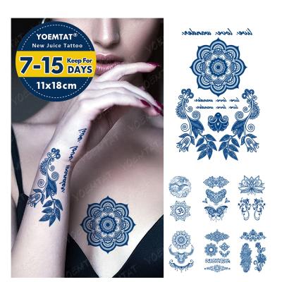 China Temporary Long Stay During Henna Mehndi Mandala Temporary Tattoo Girly Juice Ink Tatoo Factory Sticker for sale