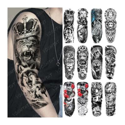 China Large Extended Arm Wolf Tiger Lion Leopard Tatto Adult Waterproof Animal Temporary Sleeve Arm Tattoo Stickers for sale