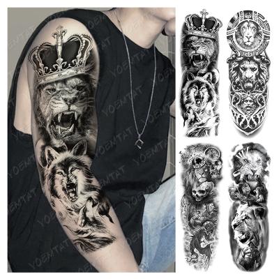 China Temporary Tatto Lion Tiger Skull Realistic Waterproof Temporary Male Arm Tattoo Sticker Back Arm Transfer Tatoo Female for sale