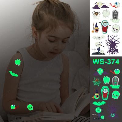 China Temporary Lamp Child Pumpkin Bat Light Bulb Tatto Luminous Clown Zombie Ghost Halloween Waterproof Temporary Tattoo Sticker for sale