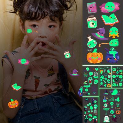 China Kids Luminous Halloween Temporary Color Cute Pumpkin Lantern Broomstick Demon Tatto During Temporary Waterproof Tattoo Sticker for sale