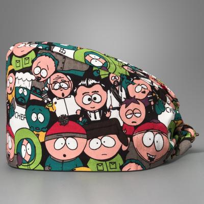 China New High Quality Wholesale Cartoon Printed Hospital Scrub Cap Beauty Salon Adjustable Nursing Hat Female Surgical Accessories for sale