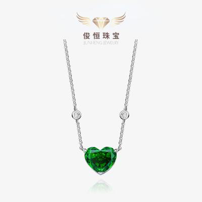 China Fashionable heart-shaped necklace green10*12High carbon drill925Silver 9.6ctWomen's love green pendant for women40+3 for sale