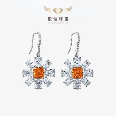 China FASHIONABLE 925Sterling silver5Carat rhinestone earrings7*7Color-changing high carbon orange flowers flower European and American entrance for sale