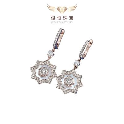 China Fashionable double plane octagonal natural white shell star high carbon and American luxury diamond full rose gold earring for sale