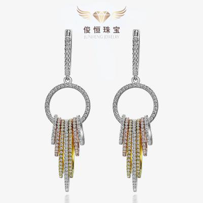 China New European and American fashion three-color ring tassel Earclip earrings1.3mmRound multilayer faux stone high carbon earrings for sale