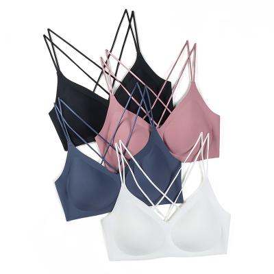 China New Arrival Ladies Yoga Workout Vest Antibacterial Cross Back Bra Tops Antibacterial Seamless Shockproof Yoga Bra for sale