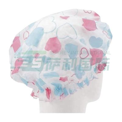 China Hotel Color Thickened Disposable Waterproof Wave Dot Shower Cap EVA Oil And Water Proof Pe Oil And Water Proof Adult Shower Cap for sale