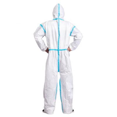 China Professional Nonwoven Fabric +pe Film Safety Coveralls Liquid Resistant Microporous Film Heat Sealed Heat Sealed Coverall for sale