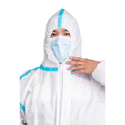 China Industrial Breathable Nonwoven Fabric +pe Film New Arrival Food SF Membrane Waterproof And Oilproof Workers Overall With Blue Stripe for sale