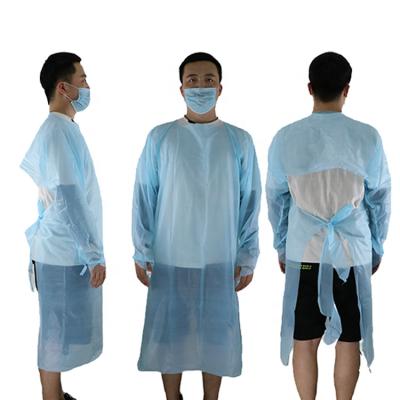 China Wholesale Disposable Waterproof Isolation Cpe Gown With Thumb Sleeve Blood Splash Long Apron Sleeved Clothes With Thumb Mouth for sale