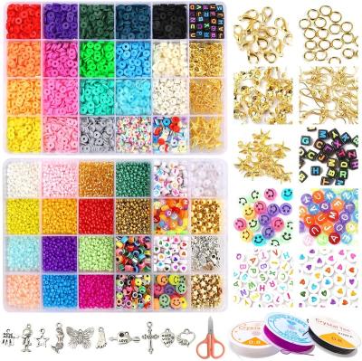 China DIY Painting Crystal Glue Set 2022 Hot Beads DIY Boxed Bracelet Necklace Acrylic Kit Clay Letter Bead Earrings 8300+Pcs DIY Bead Set Smile for sale