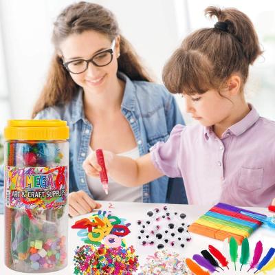 China Educational kid toys best selling over 700 colorful creative arts and crafts materials sticks, safety scissors, pom poms, popsicle sticks, pipe cleaners for sale