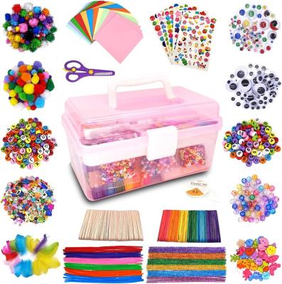 China Educational Kid Toys 1000+ Pcs Art Craft Supplies All In One Kit Diy Kids For Handmade Crafting Projects Pipes Cleaner Pompoms Sequins for sale