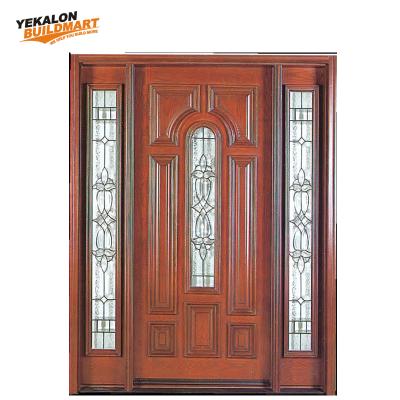 China Waterproof Glass Door Fancy Front Entry Solid Wood Door Wooden Design for sale