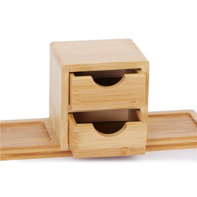 China 100% Eco-Friendly Bamboo Tray Desktop Organizer With 2 Drawers Office Desk Organizer for sale