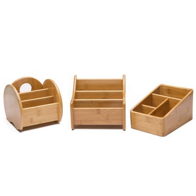 China Sustainable Natural Storage Box Pen Holder Office Bamboo Desktop Organizer Box for sale