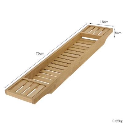 China Custom Multi-Function Bamboo Tub Caddy Sustainable Expandable Wooden Bath Tray for sale