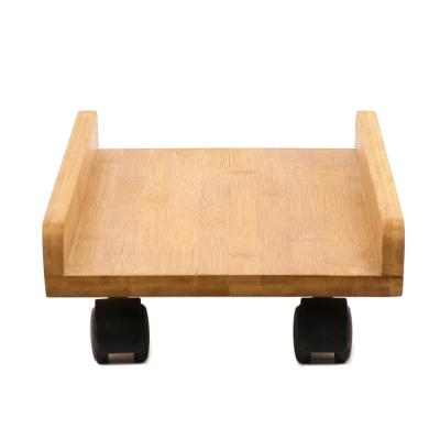 China Customized Bamboo Wooden MFC Rack and CPU Stand Mobile Cart with 4 Casters Wheel 50*25*5cm for sale