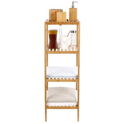 China Sustainable 4 Tier Bathroom Universal Towel Shelf Bamboo Storage Rack for sale