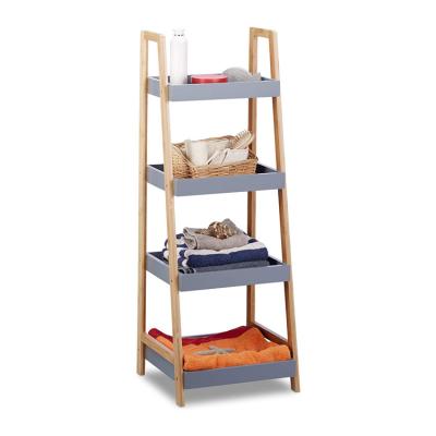 China Bathroom Cheap Hot Sale Custom Made Shelf Standing Bamboo Trolley Ladder Shampoo Rack for sale