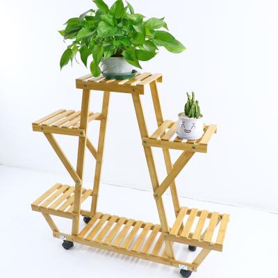 China Modern Custom Bamboo Wood Plant Stand Natural Indoor Outdoor Bamboo Flower Pot Shelf For Garden for sale