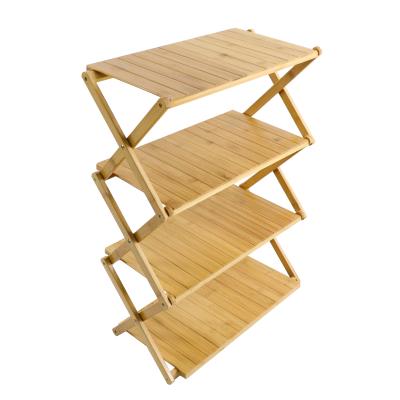 China Custom Bamboo Foldable Shoe Rack 4 Tier Sturdy Natural Bamboo Wooden Rack For Home Decoration for sale