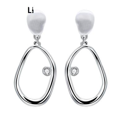 China TRENDY Pebble Shape Zinc Alloy Simple Silver Jewelry Metal Circle Drop Earrings With Crystal for sale