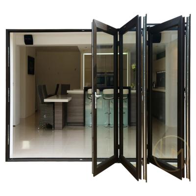 China Easily Assembled European CE Aluminum Bi Folding Doors Tempered Glass Double Folding Doors for sale