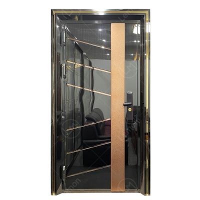 China Cheap Price Piano Paint Security Black Fire Protection Stainless Steel Single Main Metal Door for sale