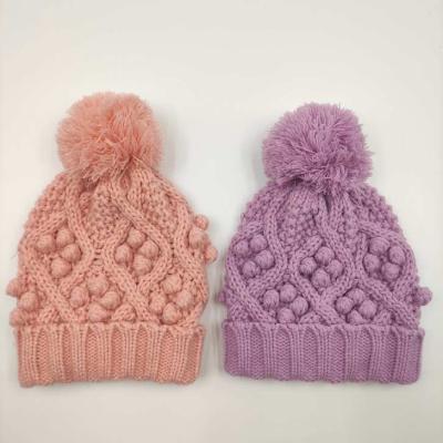 China COMMON Kids Boys Baby Knitted Hat Winter Pompom Size Quality Acrylic Handwork for sale