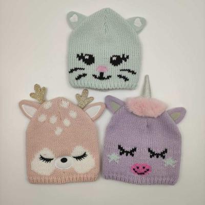 China JOINT Kids Boys Girls Baby Knitted Hat Winter Acrylic Pompom Animal Size Quality for sale