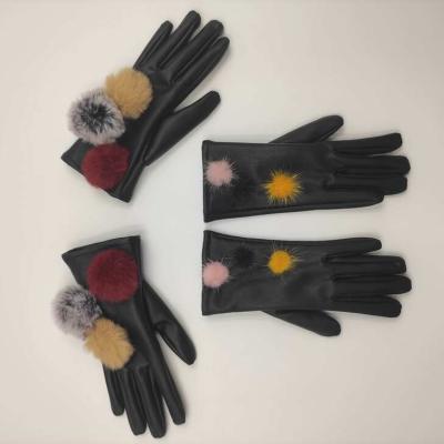 China Fashion Trendy Style\Ladies PU Gloves Pompom Style Touch Screen Comfortable Colorful Function for sale