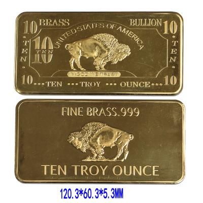 China Brass Products of America 10 oz 999 Buffalo Bullion Fine Solid Brass Bars, Buffalo Both Sides A149 for sale