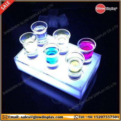 China Unique Name Switch Front Panel LED Illuminated Shot Glass Holder Display Lighted Serving Wine Glasses Serving Tray for sale