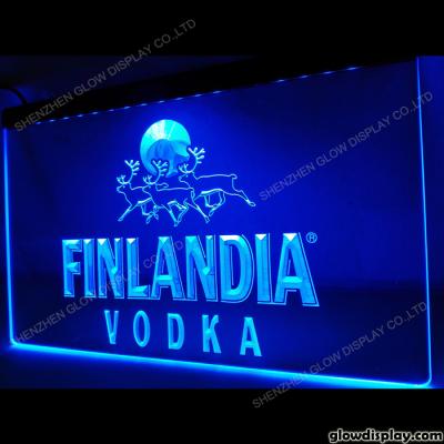 China Wall Mounted GlowDisplay Customized Finlandia Acrylic Vodka LED Neon Light Sign for sale