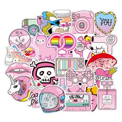 China 50Pcs Cute Cartoon Pink Girl Vsco Stickers Girls Laptop Cups Rocker Bike Car Graffiti Stickers Waterproof+Eco-friendly Label for sale