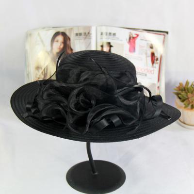 China Good Quality Organza Sinamay Straw Hat Womens In Formal Plush Ladies Church Hats Wedding Flat Surface And Wide Drim Part Bridal for sale