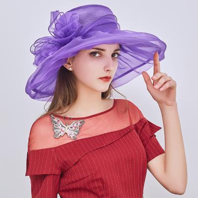 China 2022 Fashional Wholesale Lady Spring Wide Brim Summer Sun Hat Women Hat Church Luxury Party Wedding Hats For Women for sale