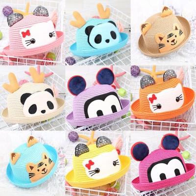 China Wholesale Fashional 2022 Different Color Summer Cartoon Boy Girl Low Moq 1-6 Years Old Cat Ear Cute Straw Hat For Kids for sale