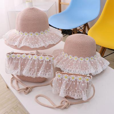 China Fashional Wholesale Wide Brim Summer Kids Beach Sun Hat Kids Toddler Girl Bucket Straw For Summer Hats Visor Hat for sale